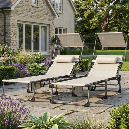 Outsunny Set De 2 Tumbonas Plegables Reclinables Con Parasol Y Bolsillo Lateral_4