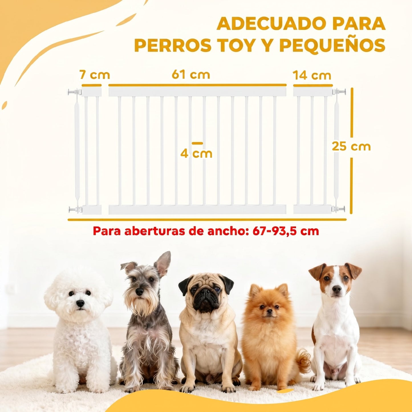 Pawhut Barrera De Seguridad Para Perros Pequeños Extensible 67-93,5 Cm Blanco_2