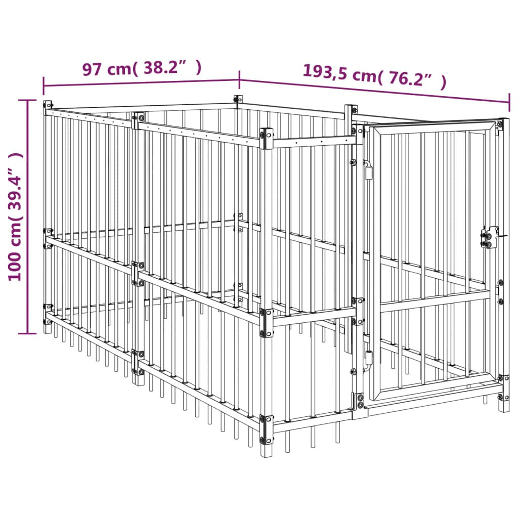 Vidaxl Perrera De Acero Negro 193,5x97x100 Cm_2