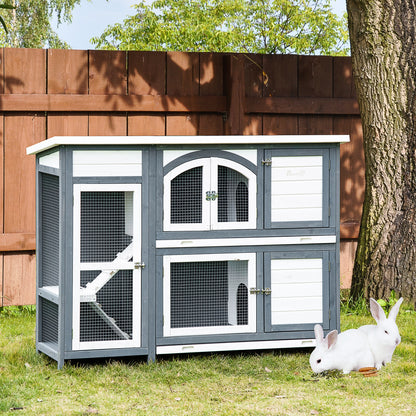 Pawhut Conejera De Madera Exterior De 2 Niveles Con Techo Asfáltico 145x48x108cm_1