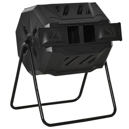 Outsunny Compostador De Tambor Giratorio 160l De Doble Cámara Marco De Acero_0