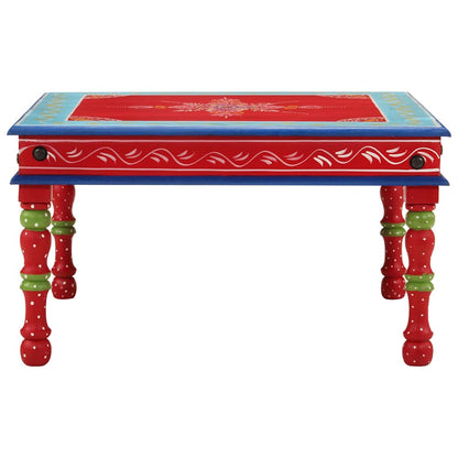 Mesa De Centro Madera Maciza De Mango Rojo Pintada A Mano_0