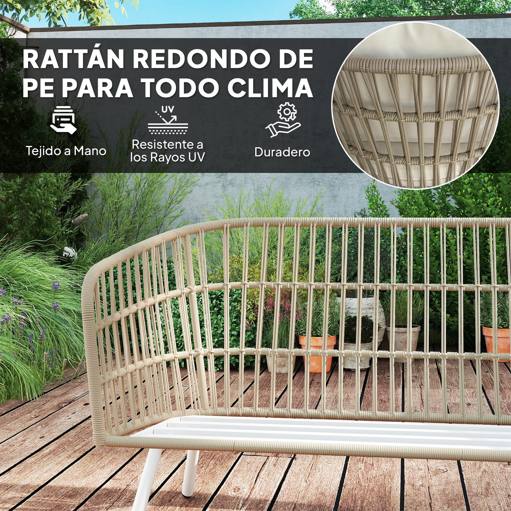 Outsunny Conjunto De Jardín Exterior De Ratán Sintético De 4 Piezas Natural_4
