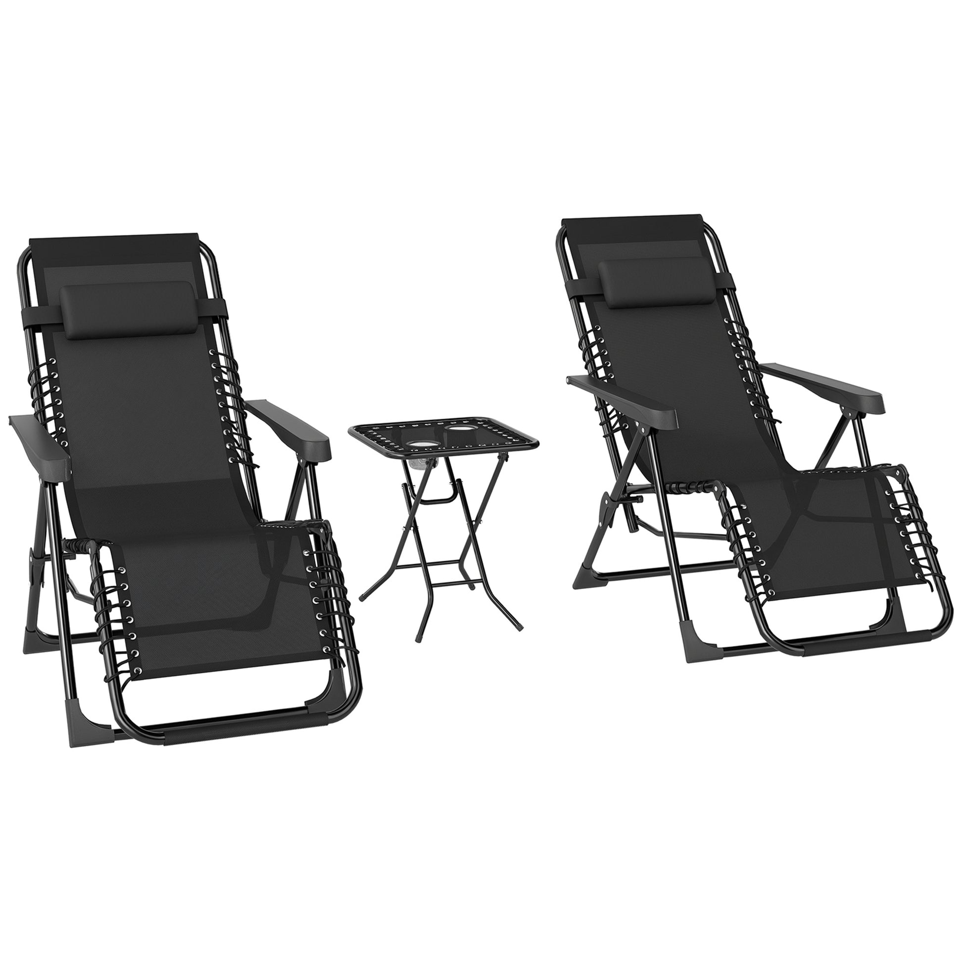 Outsunny Set De 2 Tumbonas Jardín Exterior Con Mesa Auxiliar Reposabrazos Negro_0