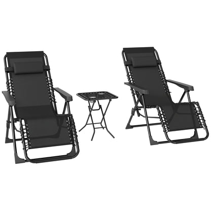 Outsunny Set De 2 Tumbonas Jardín Exterior Con Mesa Auxiliar Reposabrazos Negro_0