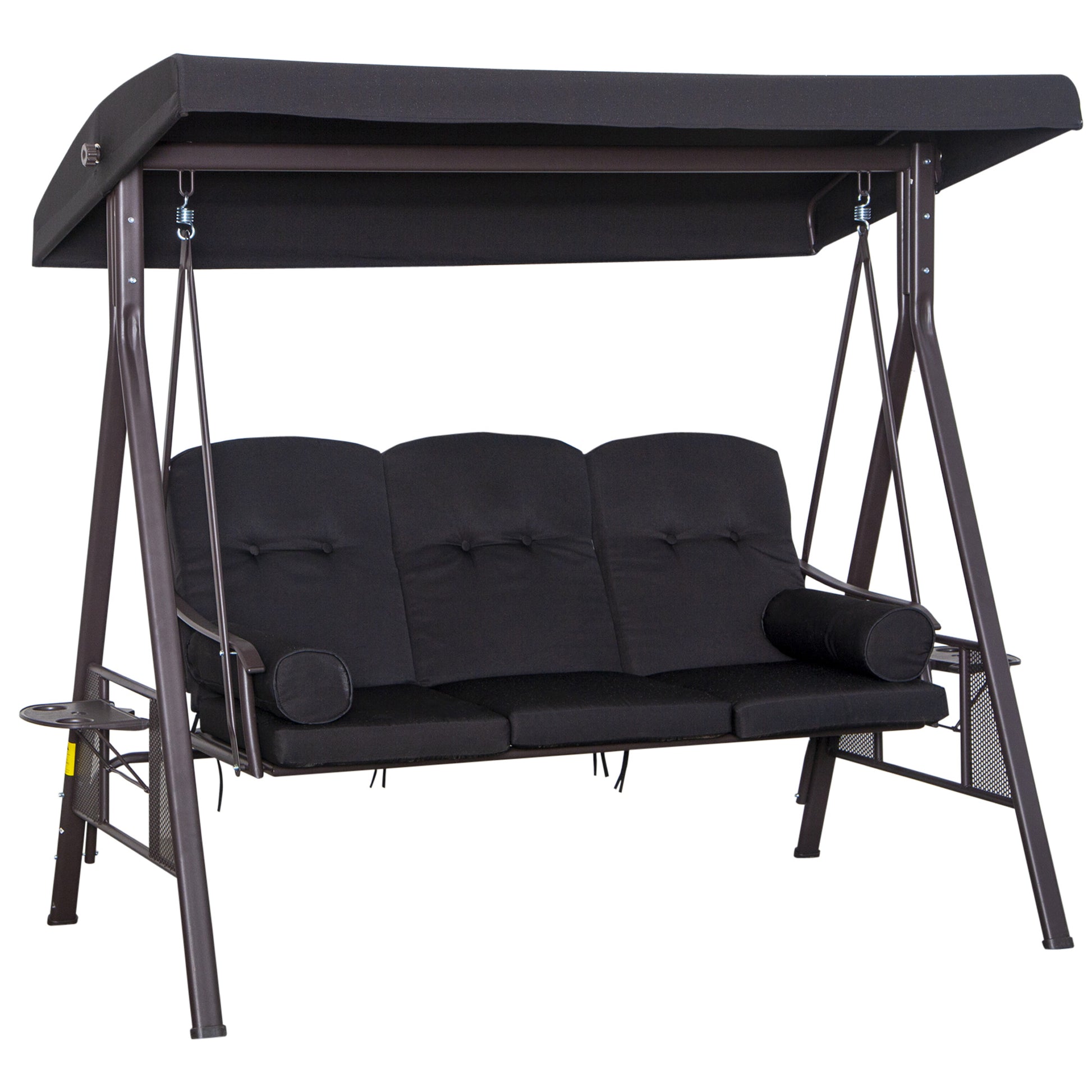 Outsunny Columpio De Jardín Exterior Con Toldo Curvo Y Almohadas De Brazo Negro_0