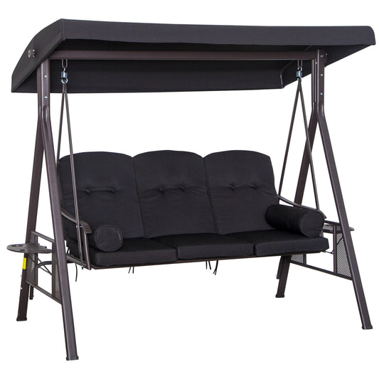Outsunny Columpio De Jardín Exterior Con Toldo Curvo Y Almohadas De Brazo Negro_0