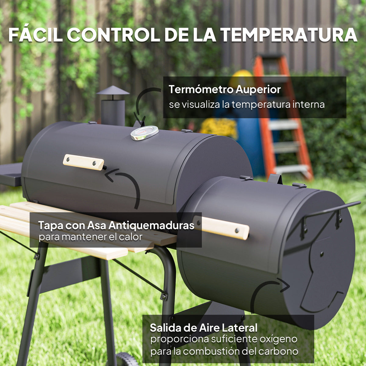 Barbacoa De Carbón Outsunny Negro 124x53x104 Cm Acero_5