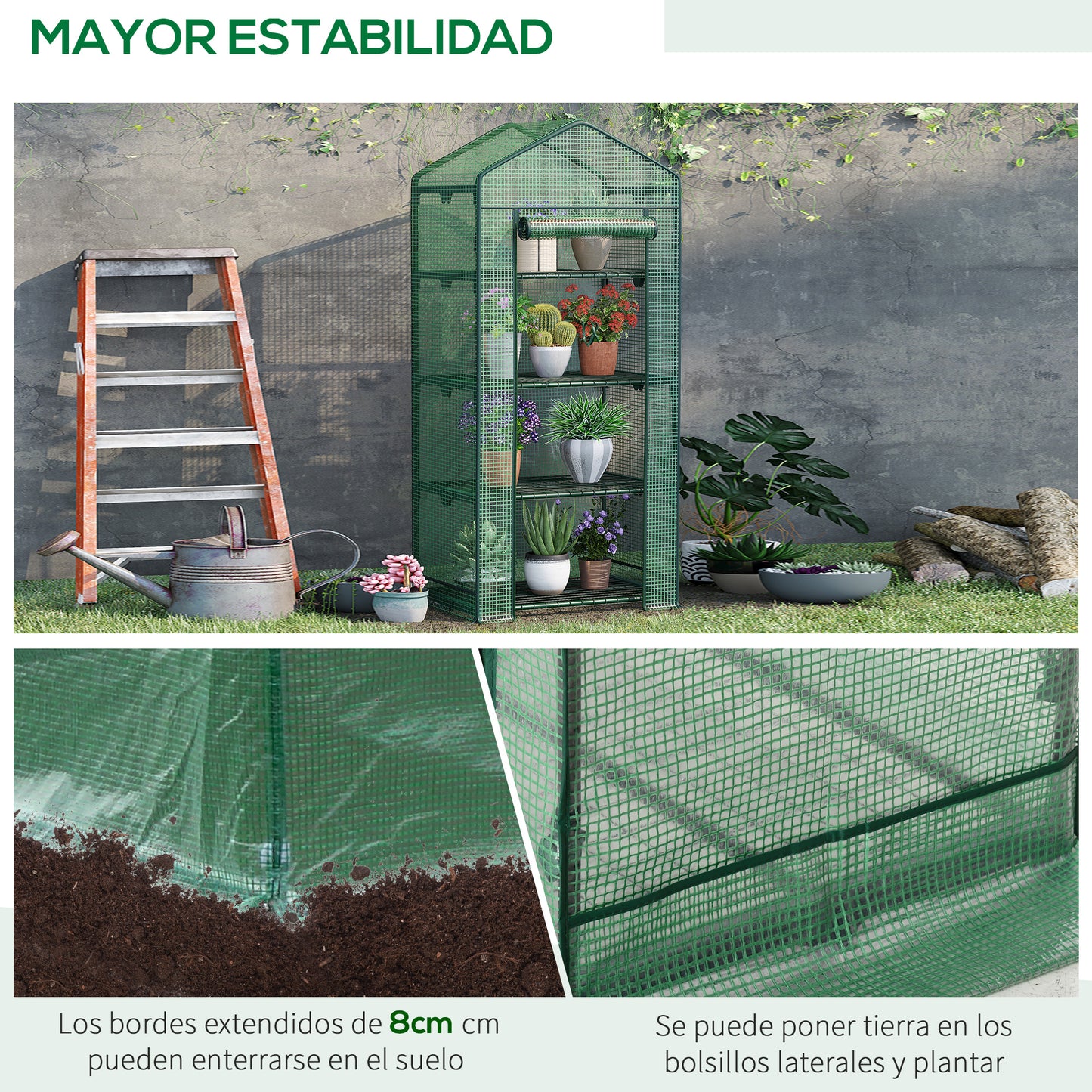 Outsunny Invernadero De Terraza Con 4 Estantes De Alambre Y Puerta Enrollable_5