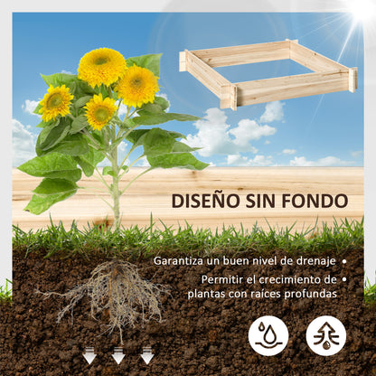 Outsunny Arriate De Madera De Jardín Suelo De Huerto Urbano 100x100x16cm Natural_3
