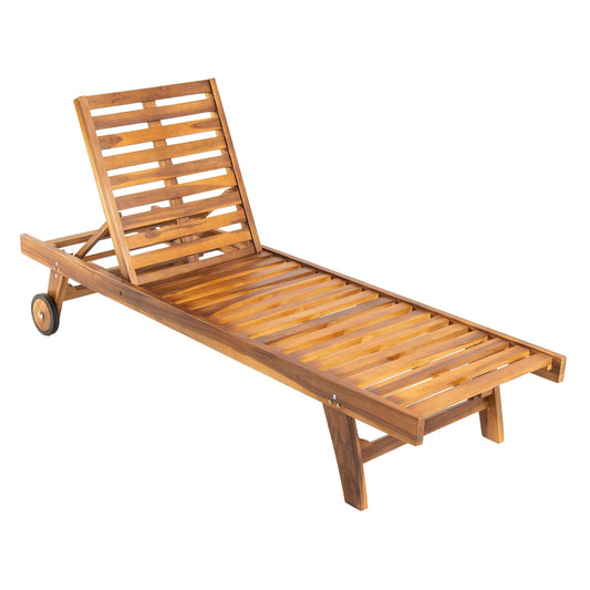 Tumbona Para Jardín Con Ruedas, Reclinable, Madera Teca Grado A, Tamaño: 65x200x35 Cm, Tratamiento Al Agua Aplicado_0