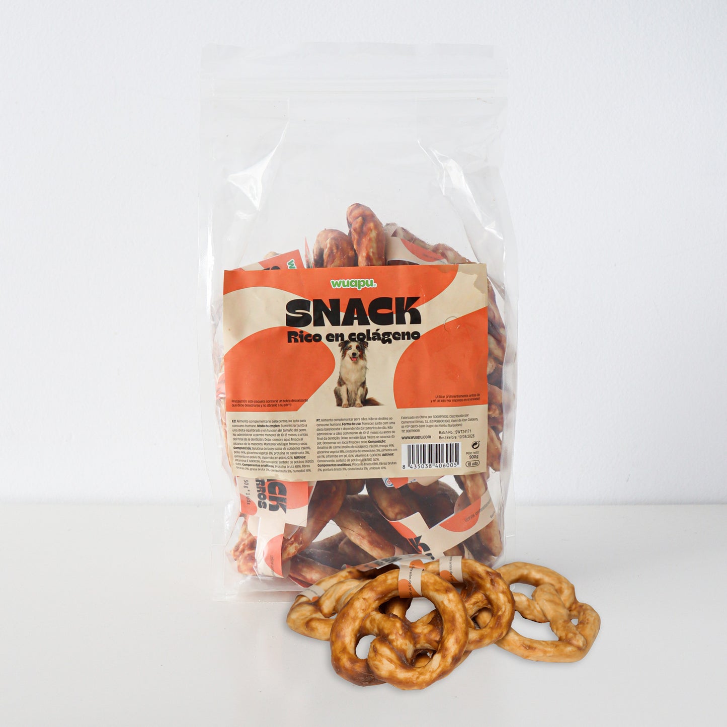 18u Snacks Colágeno Para Perro, De Gelatina De Buey Y Pollo, Bolsa De 18u Pretzels (50gr/u Aprox)_0