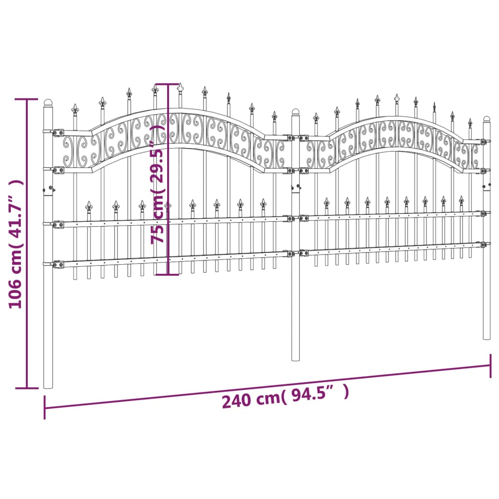 Valla De Jardín Con Punta De Lanza Acero Recubierto Negro 115cm / Vetonek_5