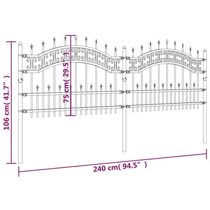Valla De Jardín Con Punta De Lanza Acero Recubierto Negro 115cm / Vetonek_5