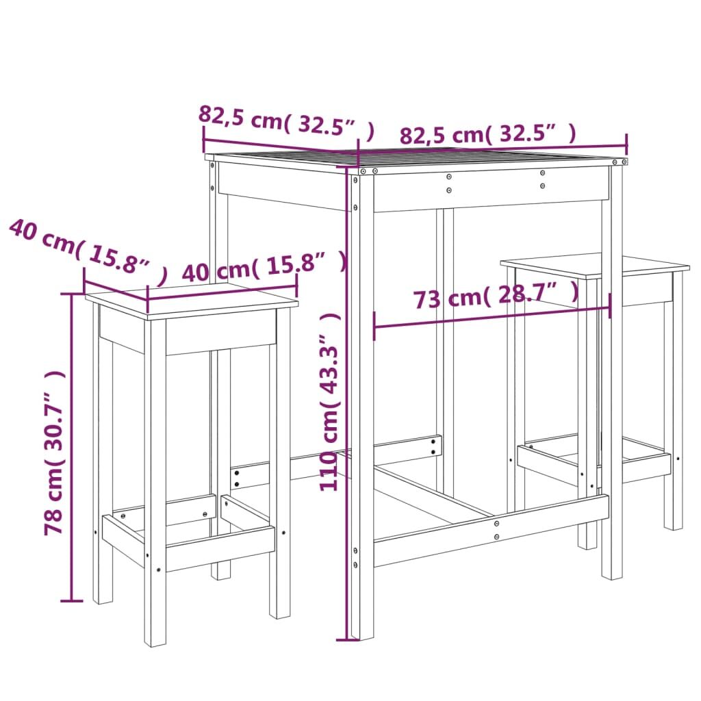 Vidaxl Set De Mesa Y Taburetes Altos 3 Piezas Madera Maciza De Pino_2