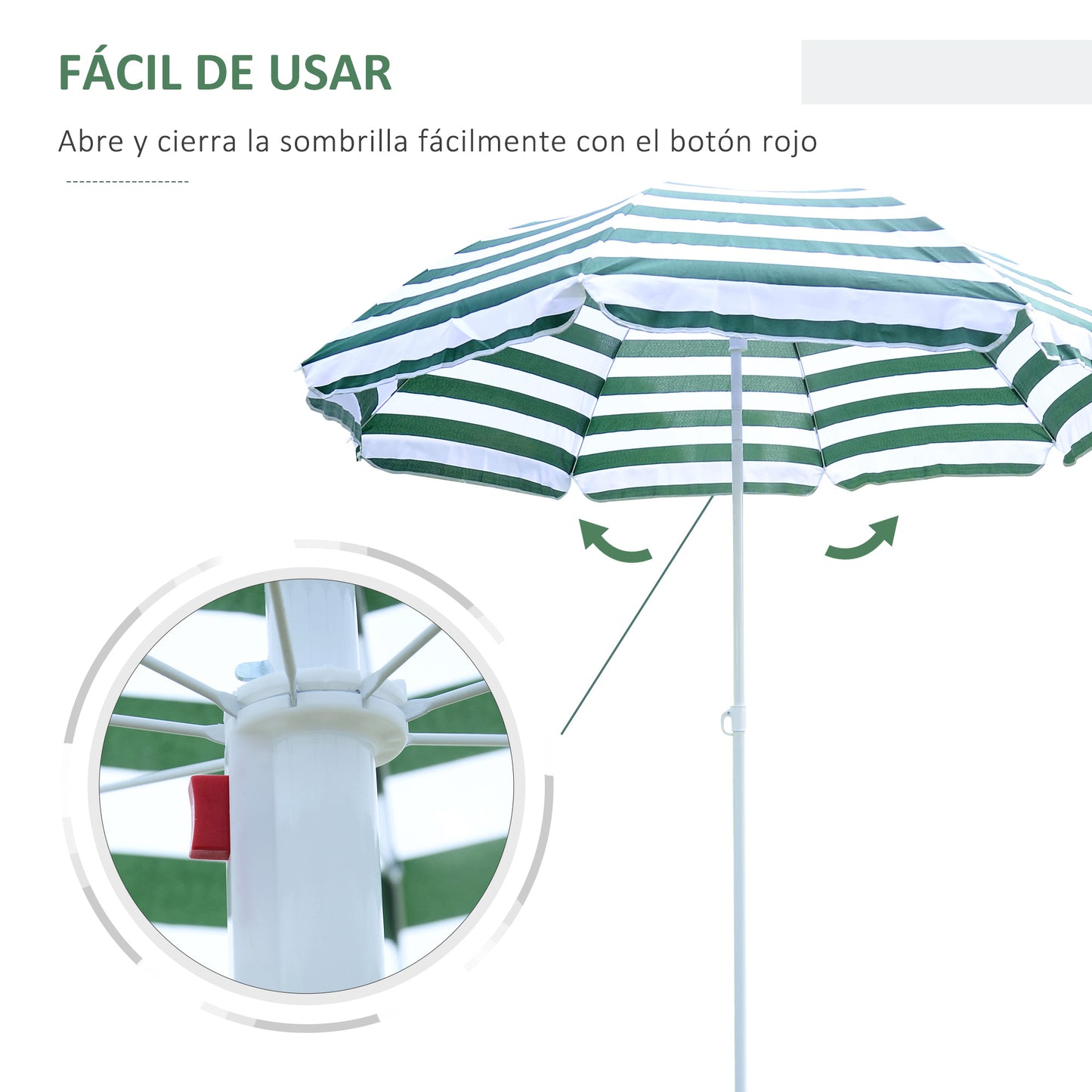 Outsunny Sombrilla De Playa Ø180cm Con Techo Inclinable Poste Metal Para Jardín_3