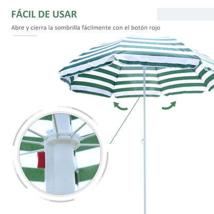 Outsunny Sombrilla De Playa Ø180cm Con Techo Inclinable Poste Metal Para Jardín_3
