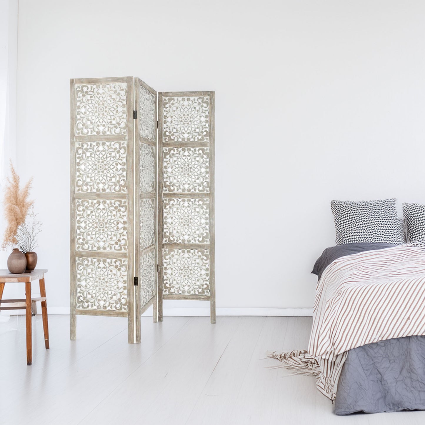 Wellhome Pantalla Madera Etnik Estampado Blanco