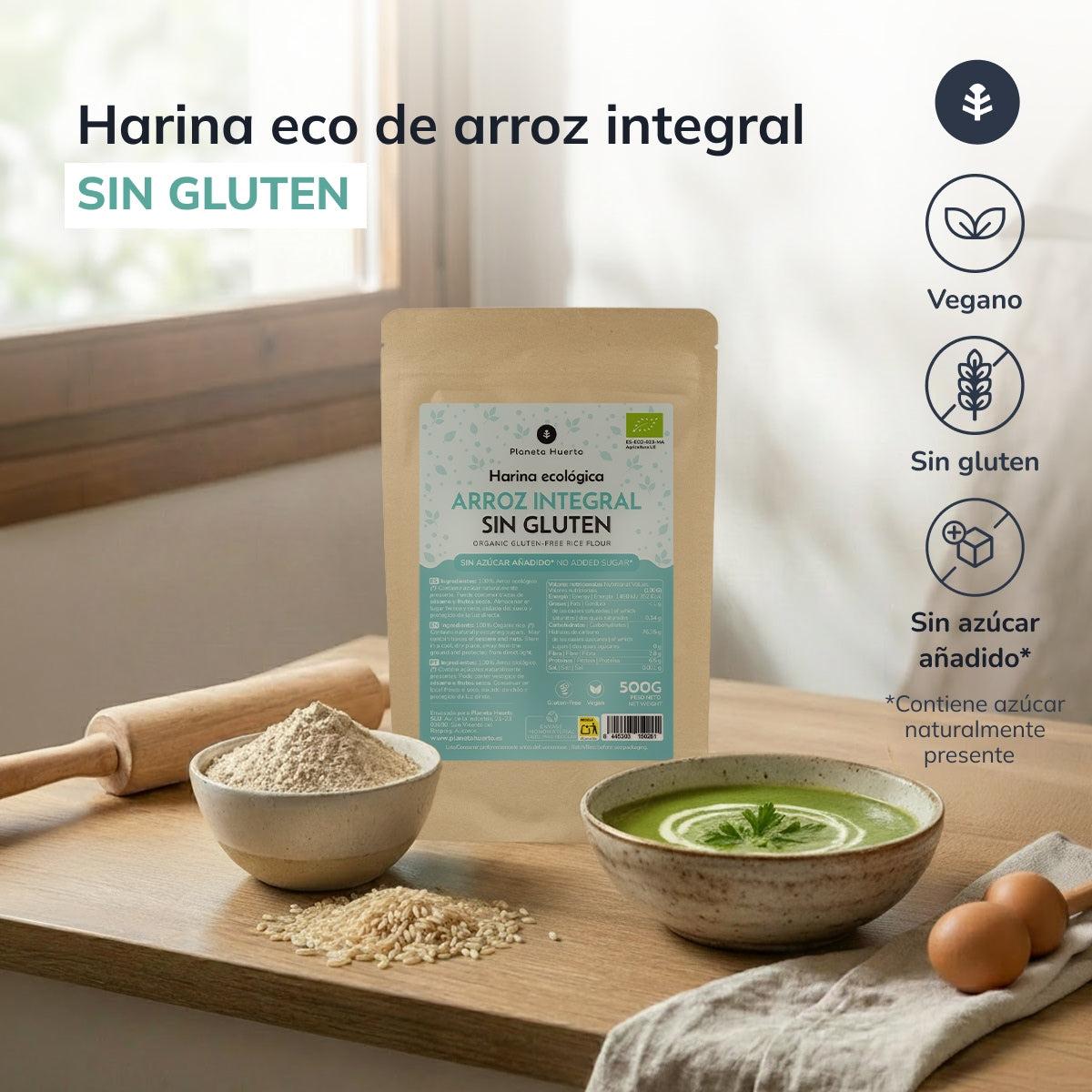 Harina de Arroz integral Sin Gluten ECO Planeta Huerto 500 g