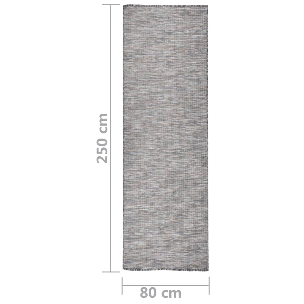 Alfombra De Exterior De Tejido Plano Marrón Y Azul - 80x250 Cm / Vetonek_1