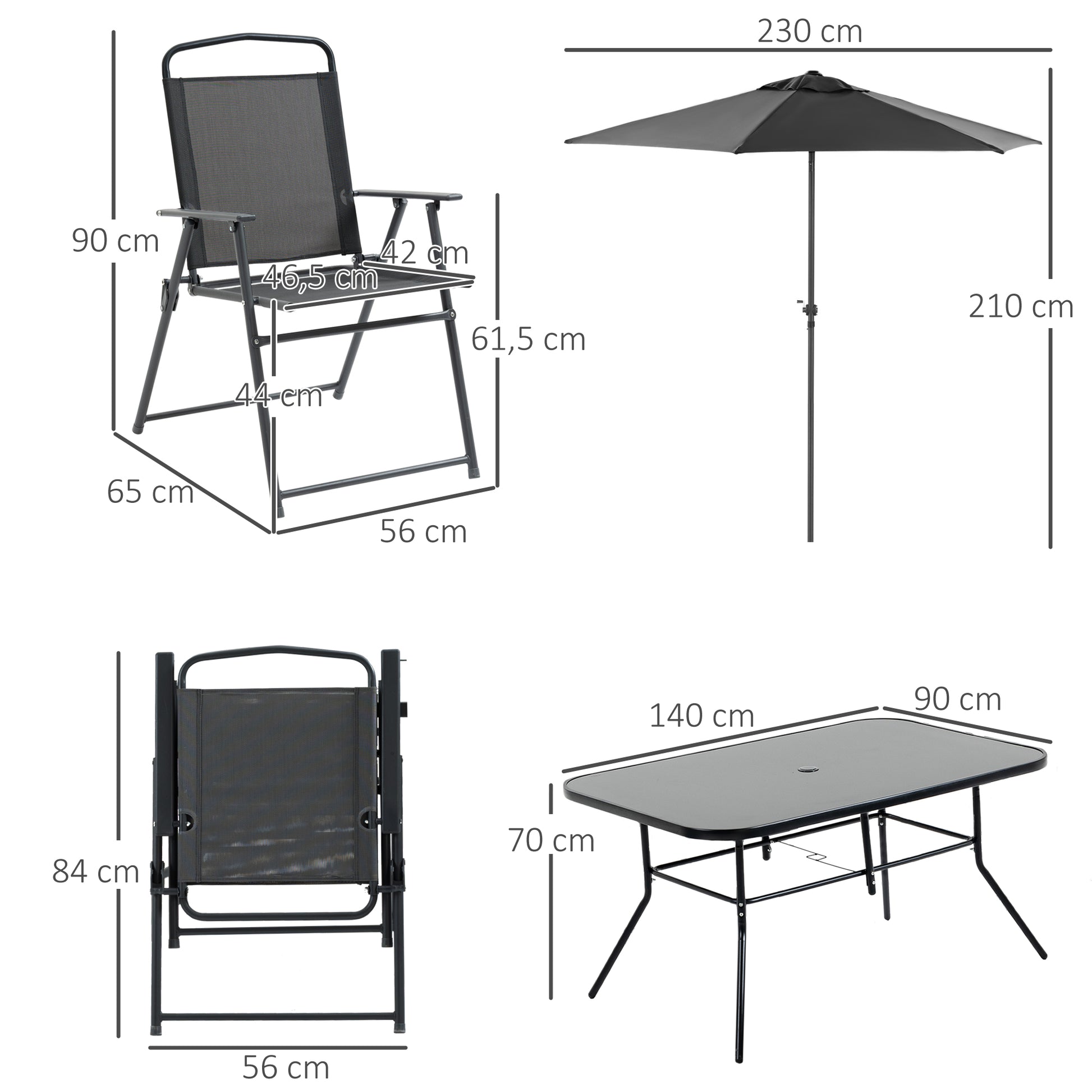 Outsunny Muebles Muebles De Jardín 6 Sillas Plegables Mesa Sombrilla Inclinable_2