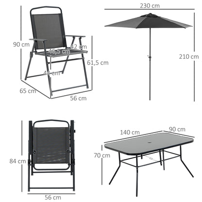 Outsunny Muebles Muebles De Jardín 6 Sillas Plegables Mesa Sombrilla Inclinable_2