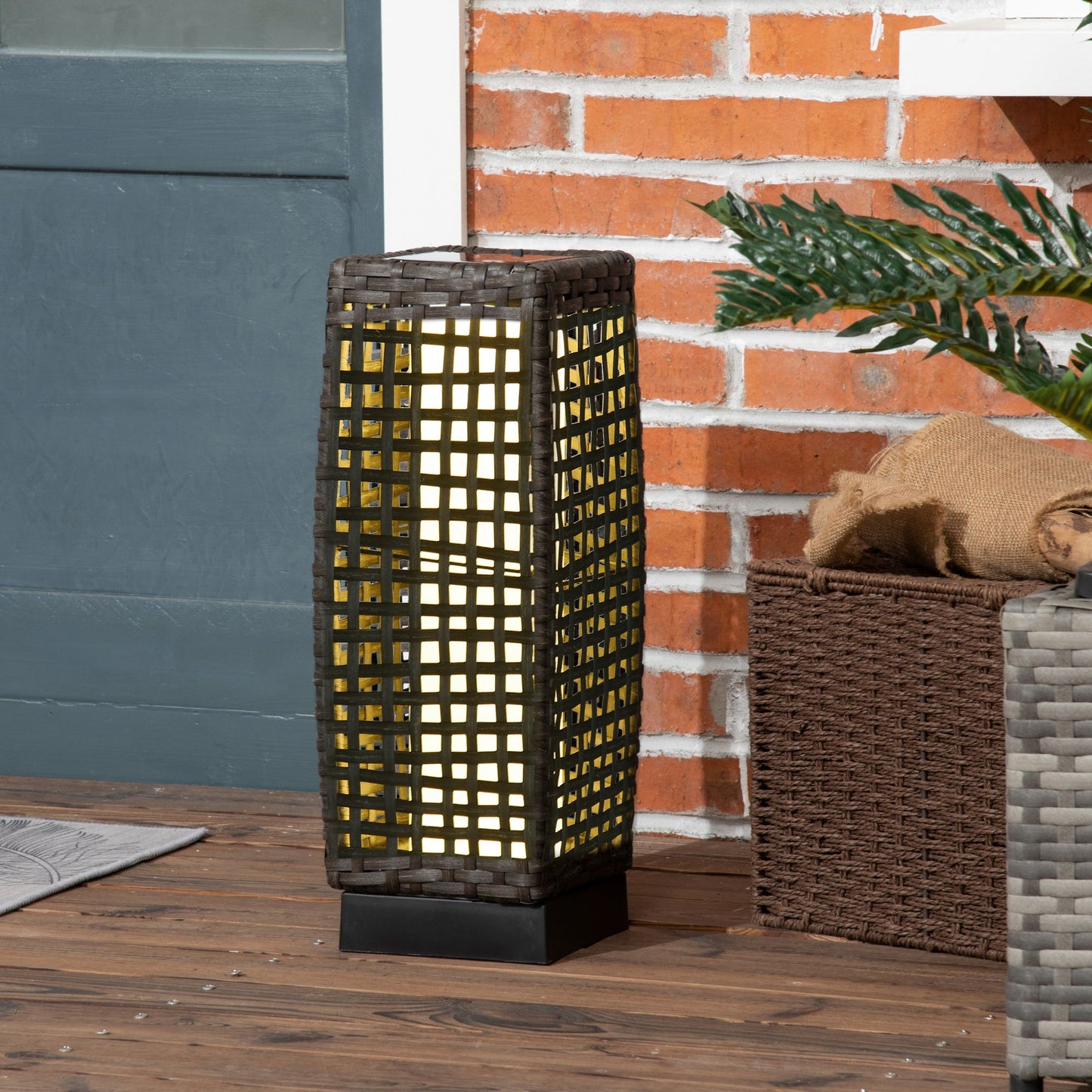 Outsunny Lámpara Solar De Jardín De Ratán Sintético Con Luces Led 17x17x46 Cm_1