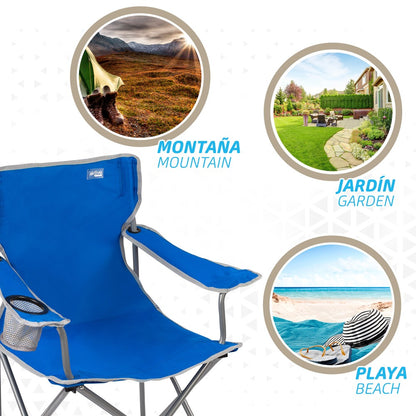 Silla Plegable Camping Con Posavasos Azul Aktive_4