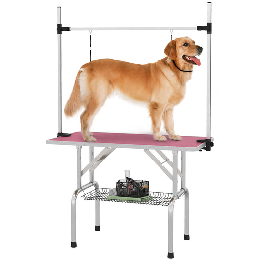 Mesa De Peluquería Pawhut Goma, Metal Rosa 107x60x164 Cm_0