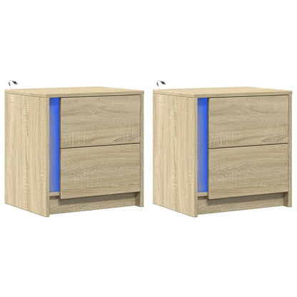 Mesitas De Noche Luces Led 2 Uds Madera Ingeniería Roble Sonoma_1