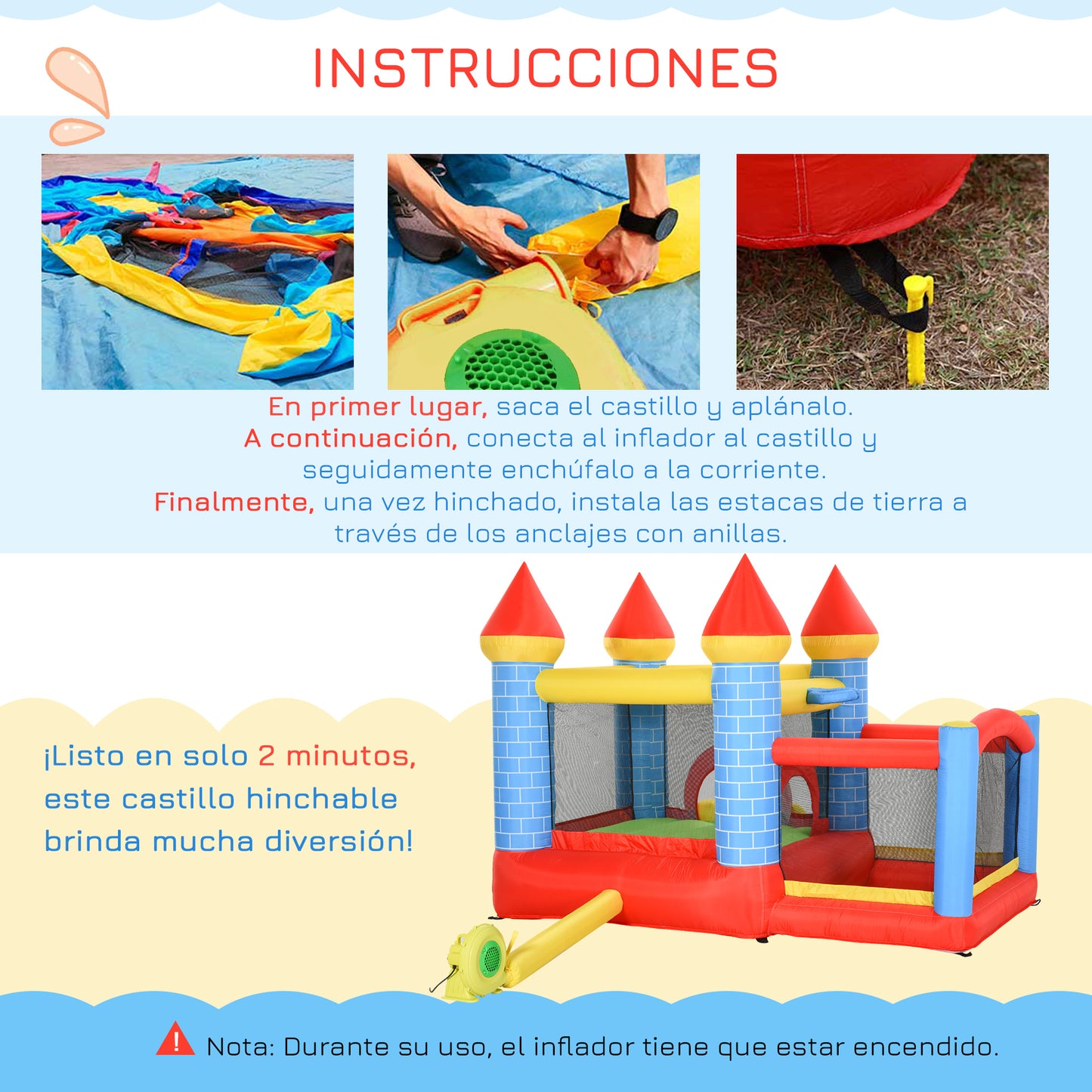 Outsunny Castillo Hinchable Infantil 280x260x210 Cm Con Inflador_4