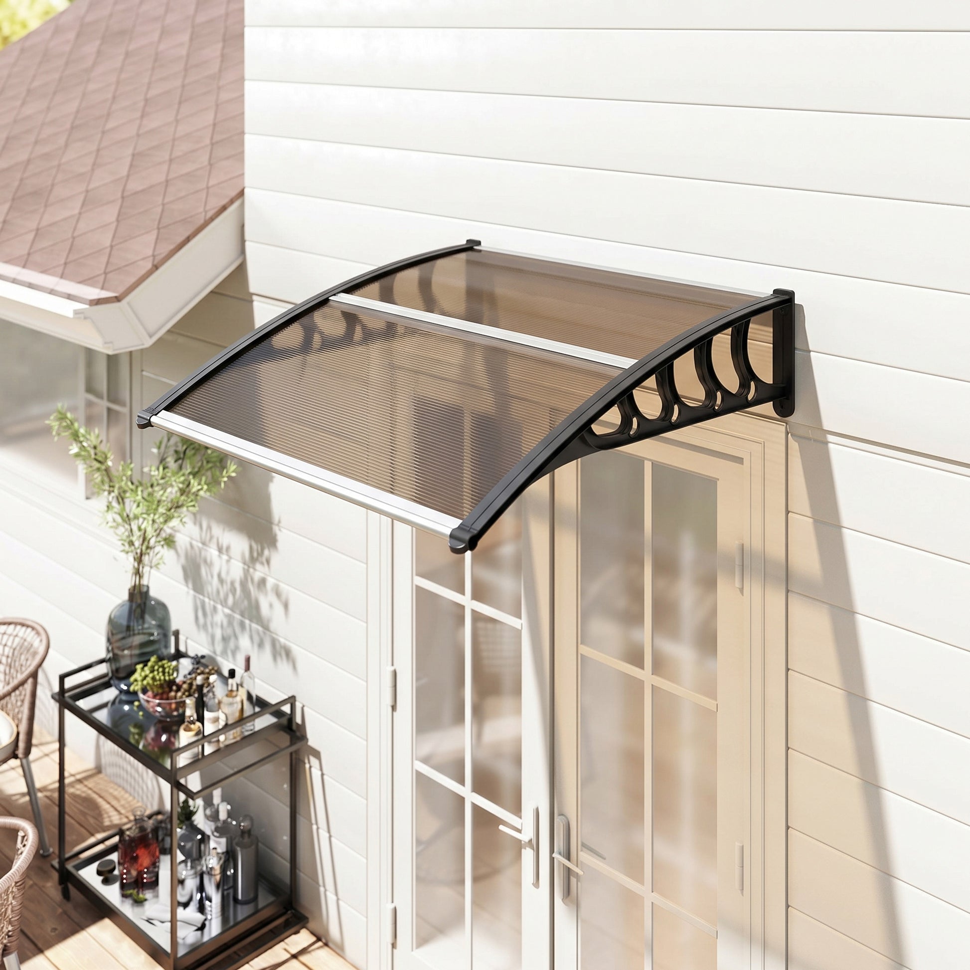 Outsunny Marquesina Exterior 103x96,5 Cm Puertas Y Ventanas Policarbonato Marrón_4