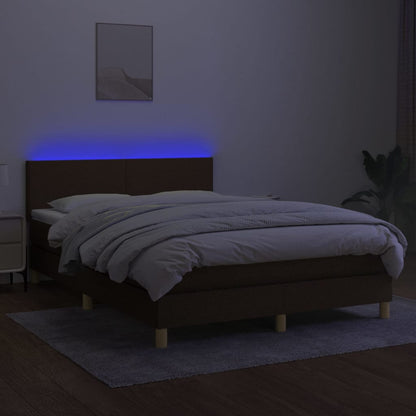Cama Box Spring Con Colchón Led Tela Marrón Oscuro 140x200 Cm / Vetonek_0