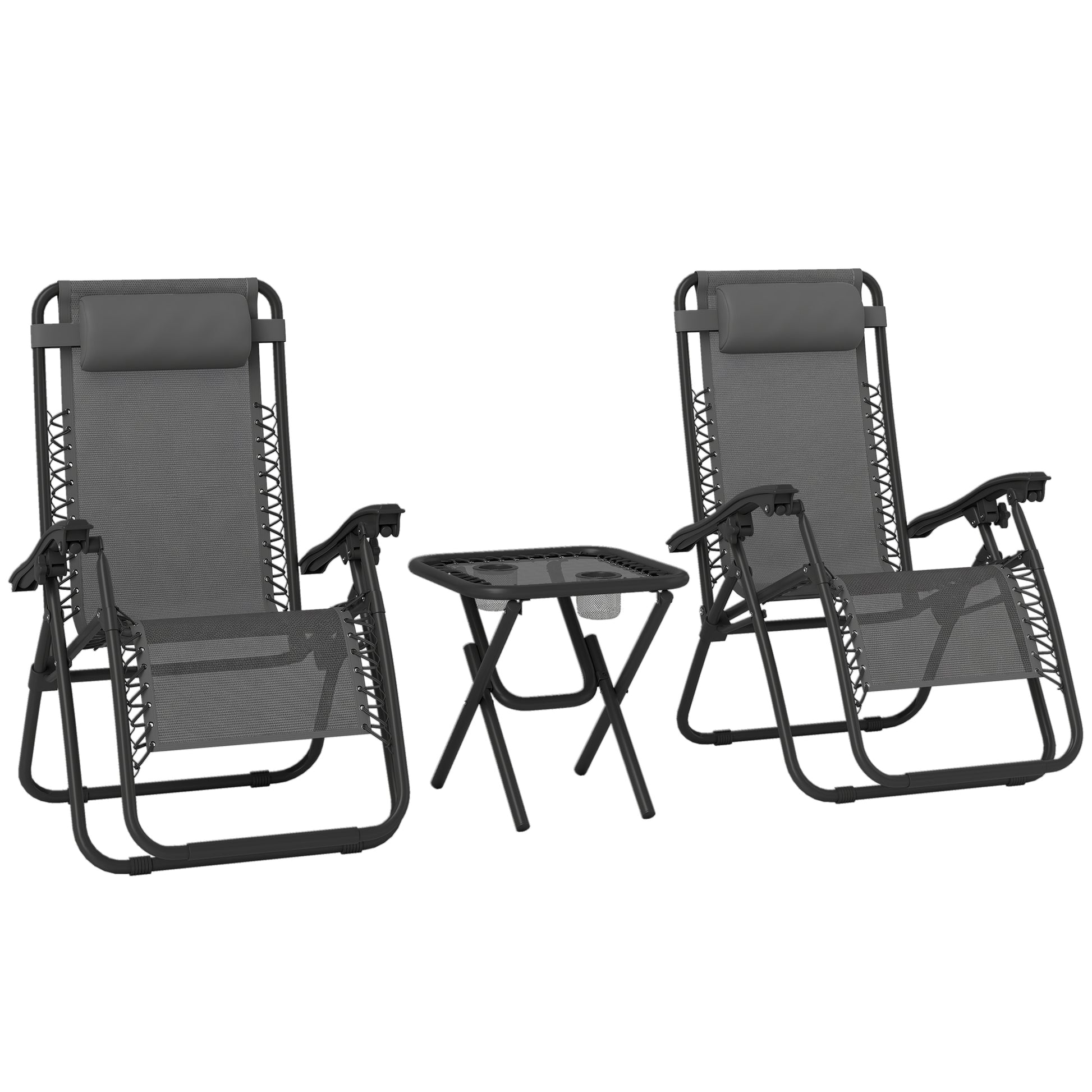 Outsunny 2 Sillas De Gravedad Cero Plegables Mesa Auxiliar Con Portavasos Gris_0