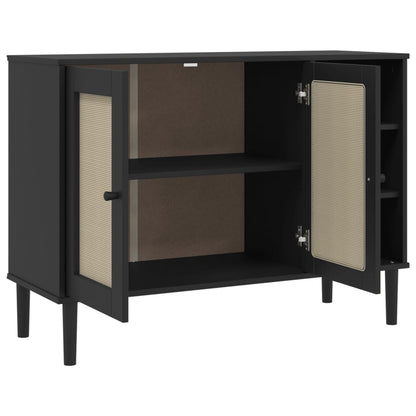 Aparador Senja Aspecto De Ratán Madera Pino Negro 112x40x80 Cm / Vetonek_0