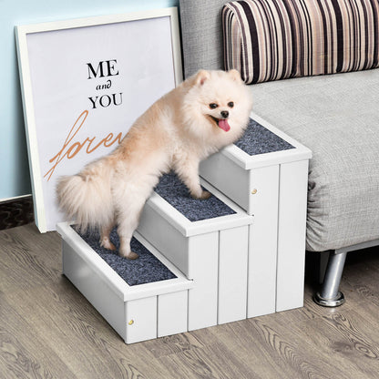 Pawhut Escalera Para Mascotas Almacenaje 3 Peldaños Alfombrado Portátil Madera_1