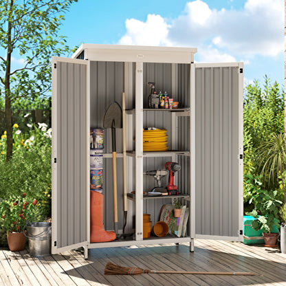 Outsunny Caseta De Jardín De Madera Y Acero 94x43x166 Cm Con Estantes 2 Puertas_4