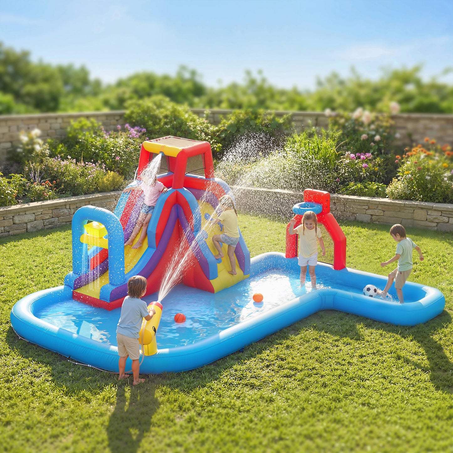 Aiyaplay Castillo Hinchable Acuático Con Soplador 550w 6 En 1 Tobogán Piscina_1