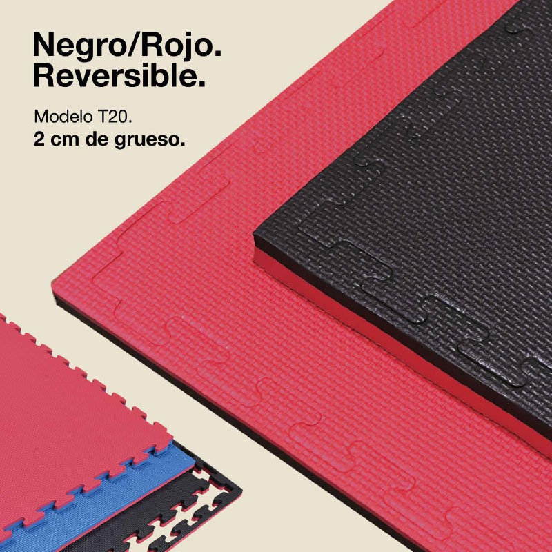 Tatami Puzzle 2cm 100x100cm, Pack 4 Unidades – Superficie T Negro/rojo Jowy_0