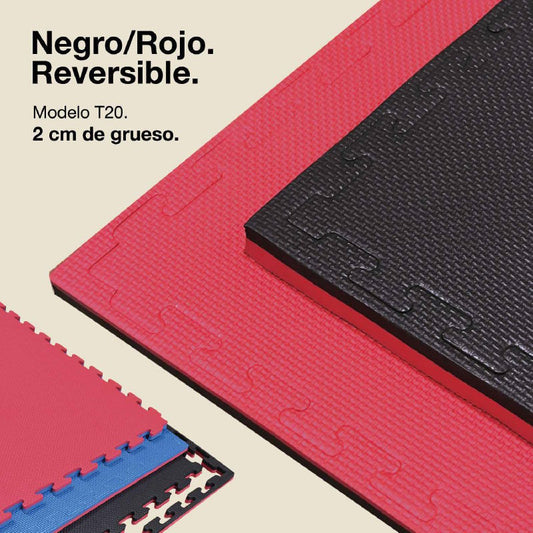 Tatami Puzzle 2cm 100x100cm, Pack 4 Unidades – Superficie T Negro/rojo Jowy_0