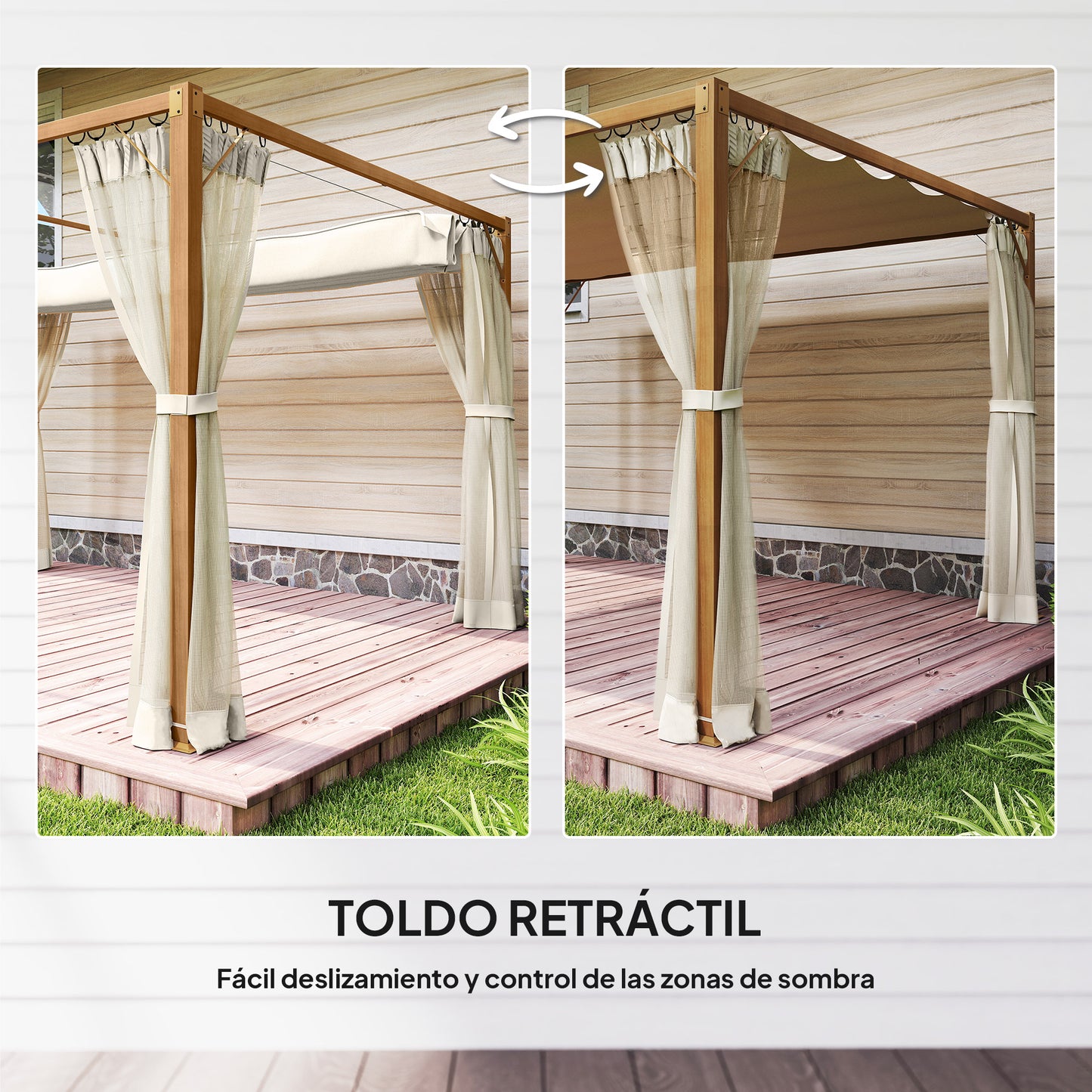 Outsunny Pérgola De Jardín 3x4 M Con Techo Retráctil Y 4 Paredes Laterales De Malla_3