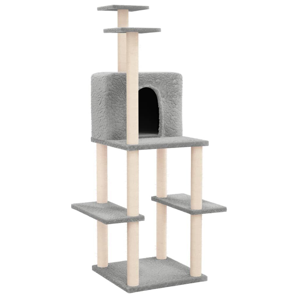 Vidaxl Rascador Para Gatos Con Postes De Sisal Gris Claro 144,5 Cm_0