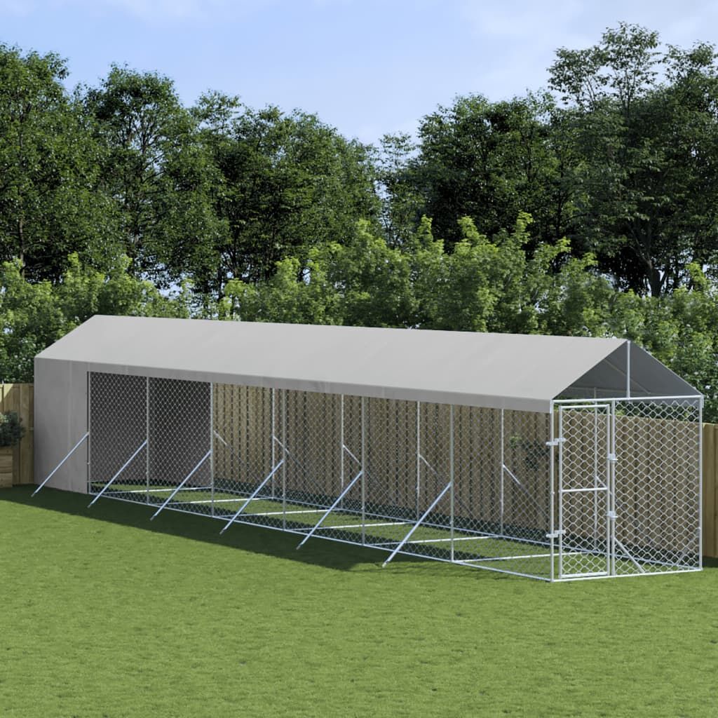 Vidaxl Perrera De Exterior Con Toldo Acero Galvanizado Plata 2x14x2,5m_1