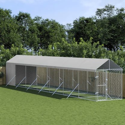 Vidaxl Perrera De Exterior Con Toldo Acero Galvanizado Plata 2x14x2,5m_1