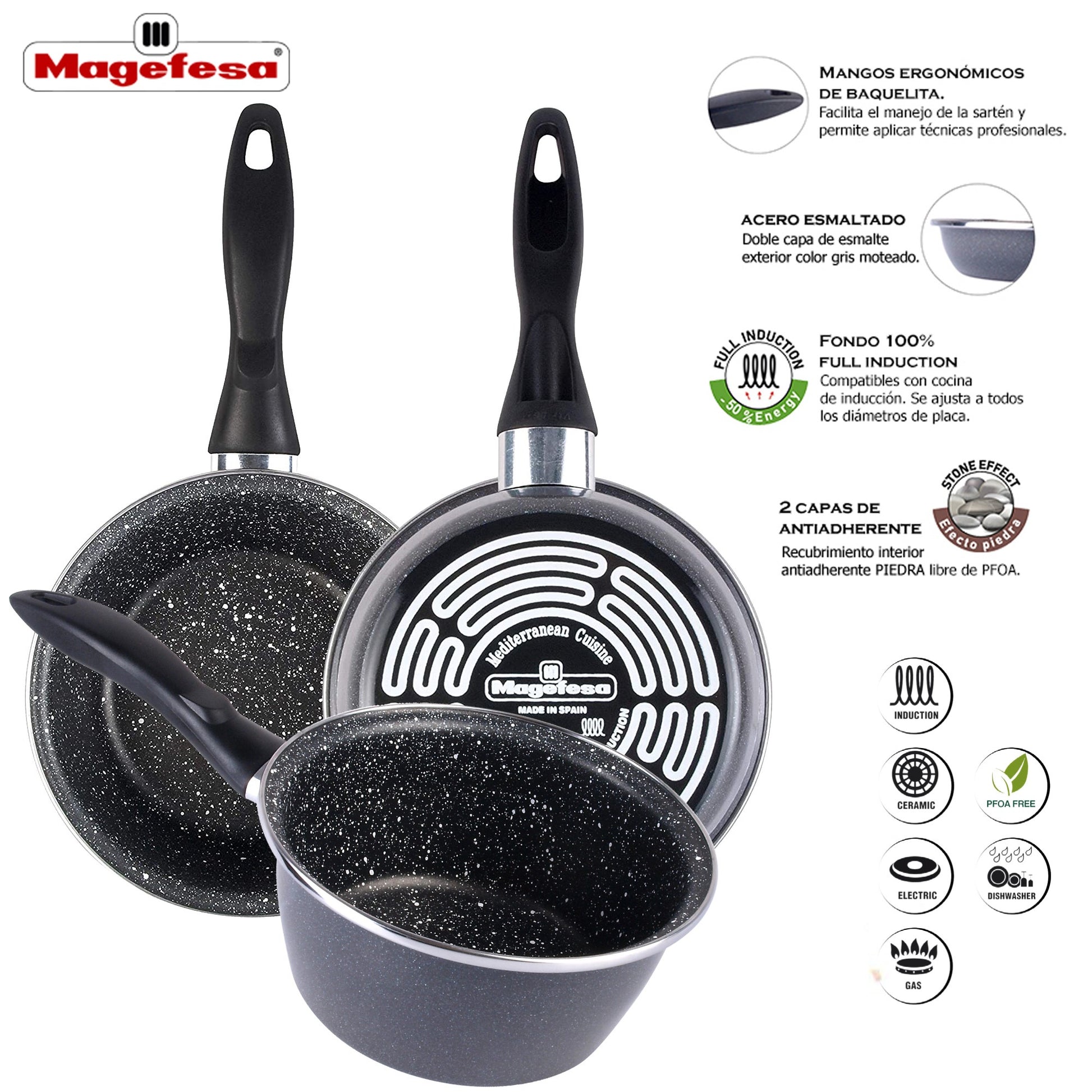 Magefesa K2 Gransasso Cazo 16, Acero Esmaltado Vitrificado, En Gris, Inducción Y Lavavajillas_3