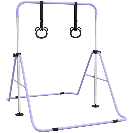 Homcom Barra De Gimnasia Para Niños Con Altura Ajustable En 5 Niveles Y Anillos_0