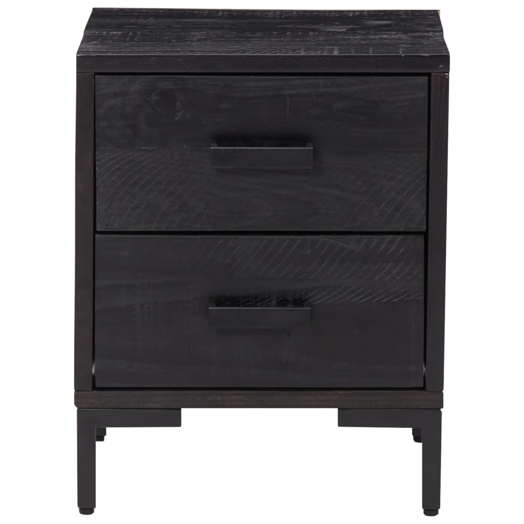 Mesita De Noche Madera Maciza De Pino Negro 36x30x45 Cm_1