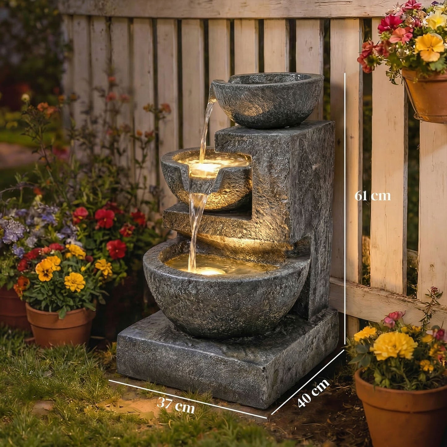 Outsunny Fuente De Agua En Cascada Con Iluminación Led Y Bomba 40x37x61 Cm_2