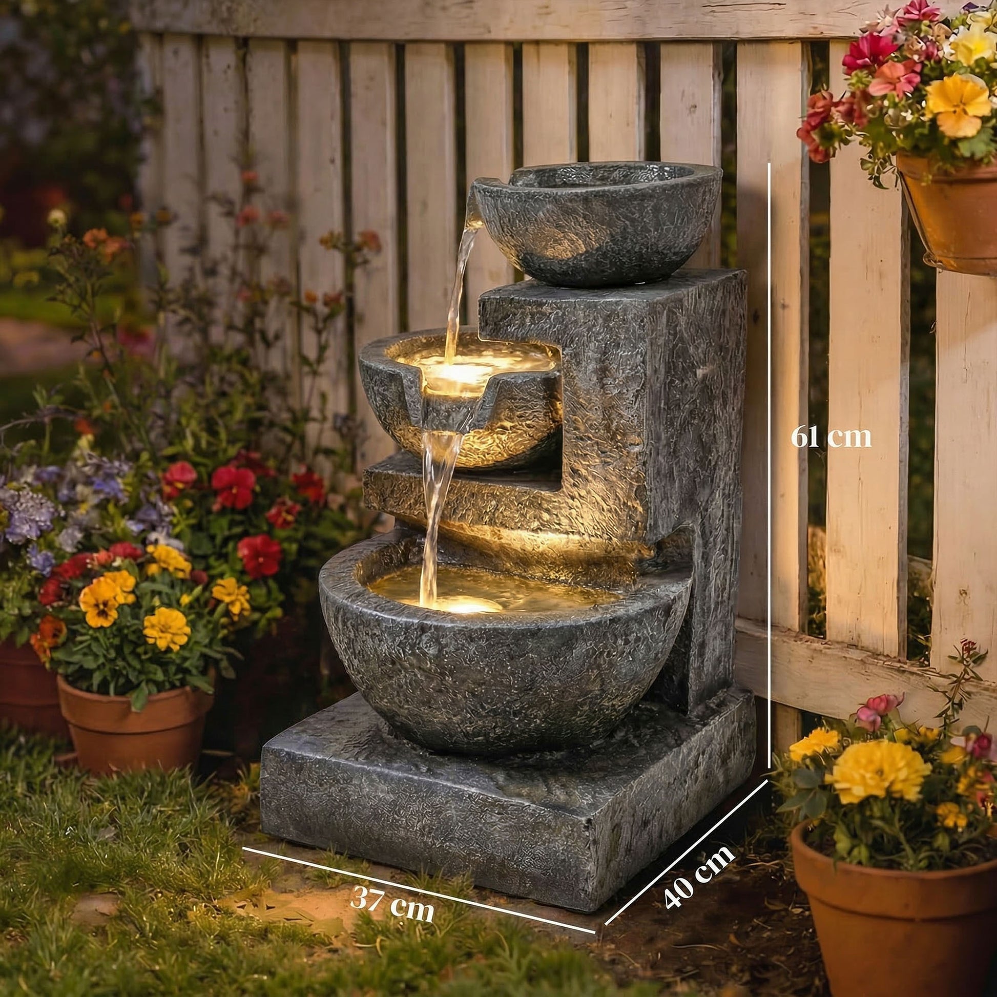 Outsunny Fuente De Agua En Cascada Con Iluminación Led Y Bomba 40x37x61 Cm_2