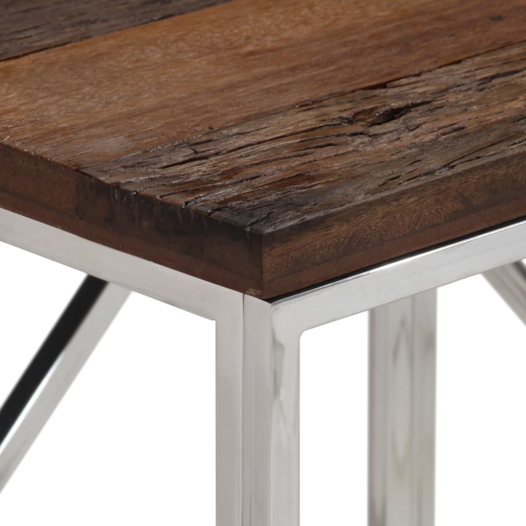 Mesa Consola Acero Inoxidable Madera Maciza Traviesa Plateado_2